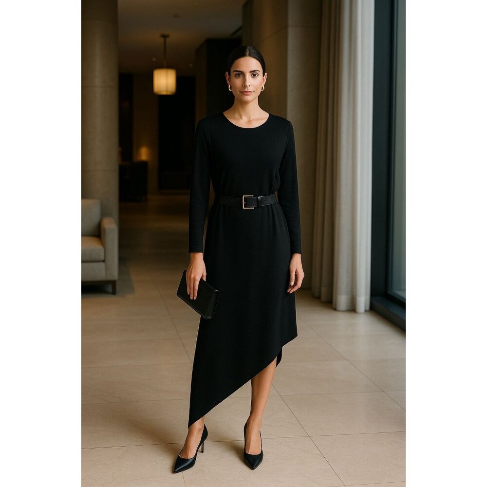 Bryn Walker Womens Asymmetrical Dress Black M Minimalist Quiet Luxury Lagenlook